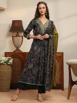 Libas - Black Embroidered V-Neck Kurta Pant with Dupatta