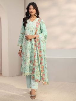 Libas - Green Embroidered V-Neck Kurta Pant with Dupatta