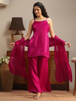 Gerua By Libas - Pink Solid/Plain Shoulder Straps Co-ord Set