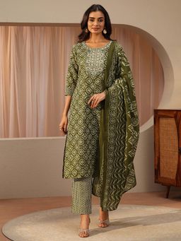 Gerua By Libas - Green Printed Round Neck Kurta Pant with Dupatta