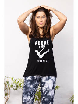 Tuna London - Adore Your Core Printed Black Top With Racer Back