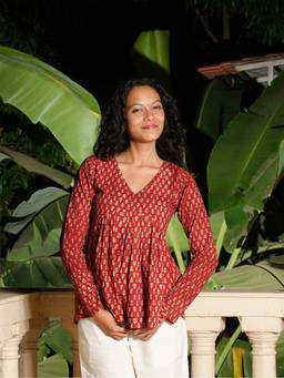 NISHORAMA - Red Saaya Sleeved Top