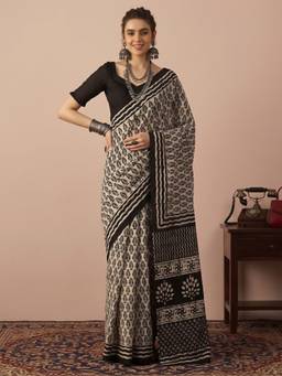 Akhilam - Women's Bhagalpuri Silk Beige Printed Designer Exclusive Saree