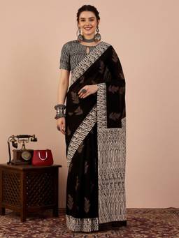 Akhilam - Women's Bhagalpuri Silk Black Printed Designer Exclusive Saree