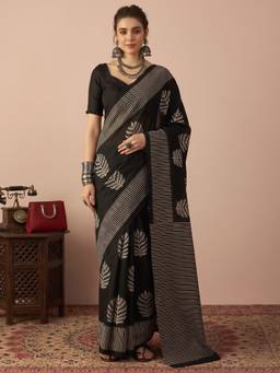 Akhilam - Women's Bhagalpuri Silk Black Printed Designer Exclusive Saree