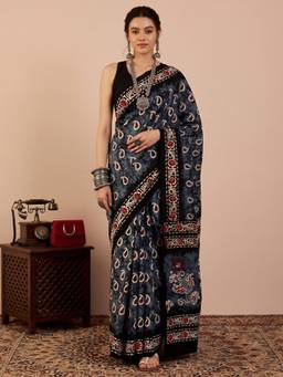 Akhilam - Women's Bhagalpuri Silk Grey Printed Designer Exclusive Saree