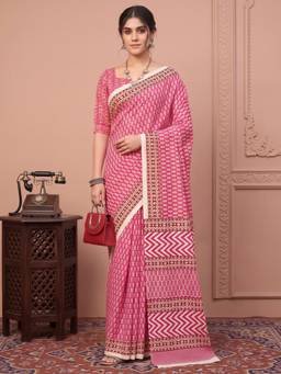 Akhilam - Women's Bhagalpuri Silk Pink Printed Designer Exclusive Saree
