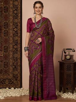 Akhilam - Women's Bhagalpuri Silk Multicolor Printed Designer Exclusive Saree