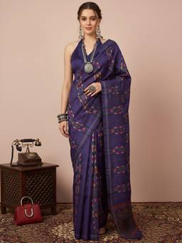 Akhilam - Women's Bhagalpuri Silk Purple Printed Designer Exclusive Saree