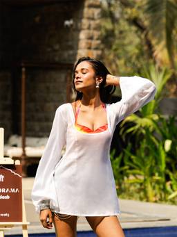 NISHORAMA - White Aas Sheer Deep Back Top with Bralette