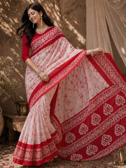 Akhilam - Women's Bhagalpuri Silk Off White Tie & Dye Designer Exclusive Saree