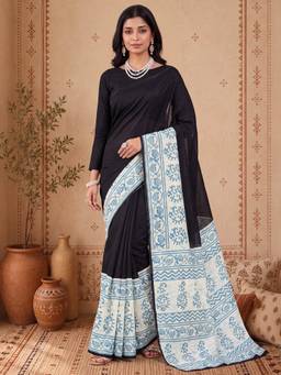Akhilam - Women's Bhagalpuri Silk Black Printed Designer Exclusive Saree