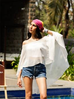 NISHORAMA - White Eka Cover Up Top with Bandana