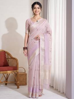 Akhilam - Women's Silk Blend Lavender Woven Design Designer Exclusive Saree