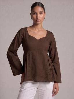 NISHORAMA - Brown Prerna Side Gather Top