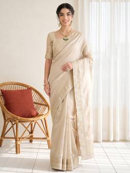 Akhilam - Women's Silk Blend Gold Woven Design Designer Exclusive Saree