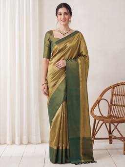 Akhilam - Women's Tissue Green Woven Design Designer Festive Exclusive Saree