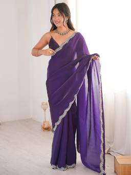 Sareemall - Women's Silk Blend Purple Embellished Designer Festive Exclusive Saree