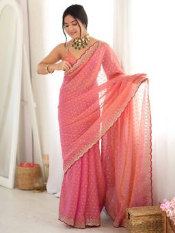 Akhilam - Women's Silk Blend Pink Zari Embroidered Designer Exclusive Saree