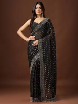 Sareemall - Women's Silk Blend Black Embellished Designer Festive Exclusive Saree