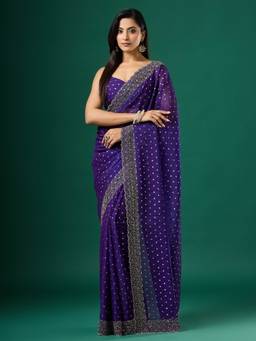 Sareemall - Women's Silk Blend Violet Embellished Designer Festive Exclusive Saree