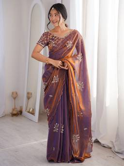 Sareemall - Women's Satin Metallic Embellished Designer Festive Exclusive Saree
