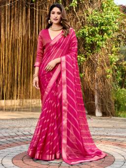 Akhilam - Women's Chiffon Pink Printed Designer Exclusive Saree
