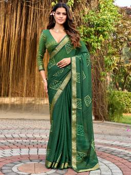 Akhilam - Women's Chiffon Green Printed Designer Exclusive Saree