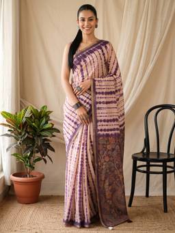 Akhilam - Women's Cotton Blend Lavender Tie and Dye Designer Exclusive Saree