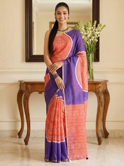 Akhilam - Women's Cotton Blend Purple Printed Designer Exclusive Saree