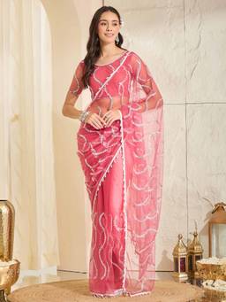 Sareemall - Women's Net Peach Embellished Designer Festive Exclusive Saree