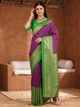 Akhilam - Women's Cotton Blend Purple Woven Designer Exclusive Saree