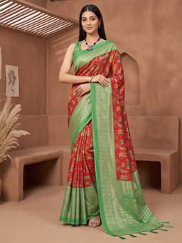 Akhilam - Women's Cotton Blend Red Woven Designer Exclusive Saree