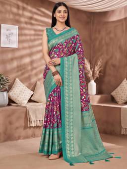 Akhilam - Women's Cotton Blend Purple Woven Designer Exclusive Saree