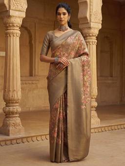 Akhilam - Women's Silk Blend Grey Digital Print Designer Exclusive Saree
