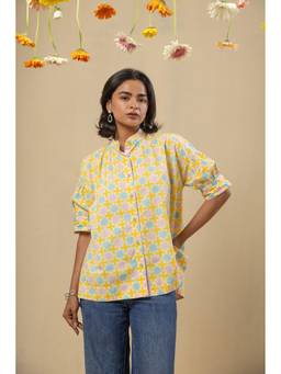 RATAN JAIPUR - Yellow Bloom Cotton Shirt-Yellow