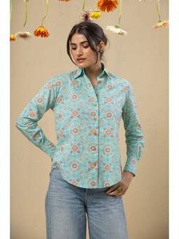 RATAN JAIPUR - Turquoise Boyfriend Cotton Shirt