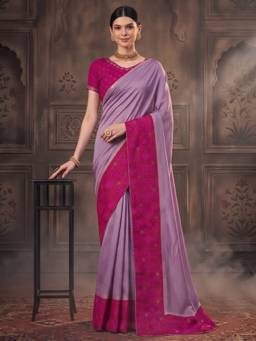 Akhilam - Women's Vichitra Silk Lavender Embellished Designer Festive Exclusive Saree
