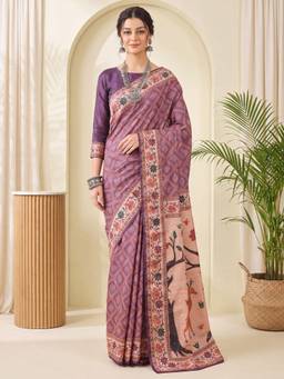 Akhilam - Women's Silk Blend Purple Digital Print Designer Exclusive Saree