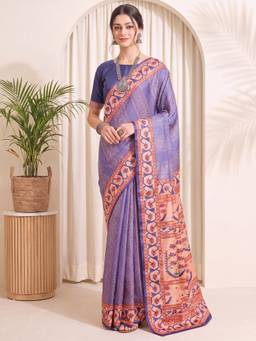 Akhilam - Women's Silk Blend Lavender Digital Print Designer Exclusive Saree