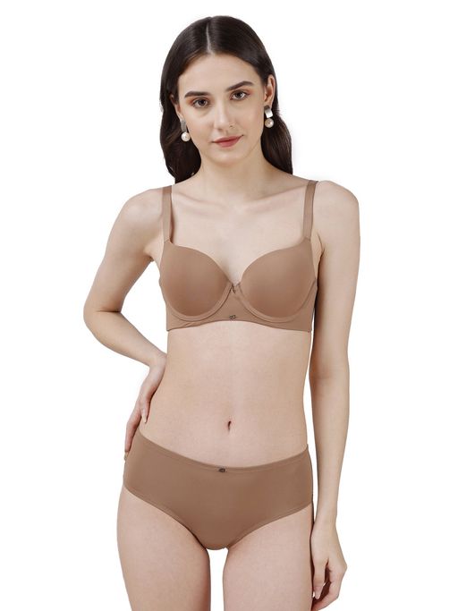SOIE Medium Coverage Padded Wired T-Shirt Bra with Mid Rise Brief (Set of 2)