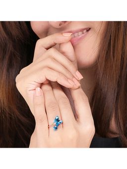 Yellow Chimes - Rhodium-Plated Blue Swarovski Crystal-Studded Handcrafted Finger Ring
