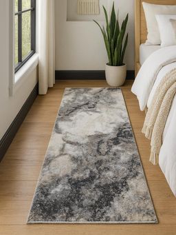 OBSESSIONS - Machine Made Abstract Bedside Runner - Grey (2.5 x 5 Feet)