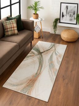 OBSESSIONS - Machine Made Abstract Bedside Runner - White (2.5 x 5 Feet)