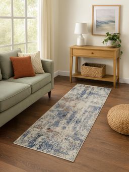 OBSESSIONS - Machine Made Abstract Bedside Runner - Blue (2.5 x 5 Feet)