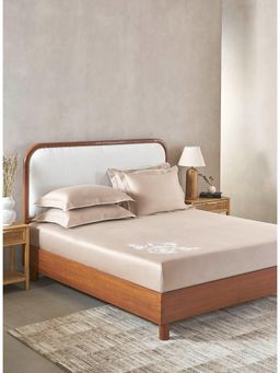 SANSAAR A D'DECOR BRAND LIVE CONSCIOUSLY - Taupe Floral Soft Bed Sheet with 2 Pillow Covers (King)