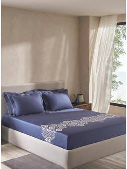 SANSAAR A D'DECOR BRAND LIVE CONSCIOUSLY - Navy Blue Soft Bed Sheet with 2 Pillow Covers (King)