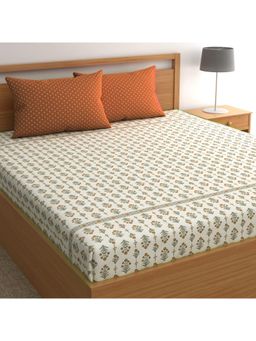 CHHAVI INDIA - 210 Tc Floral Bedsheet With 2 Pillow Covers - Off White (Double)