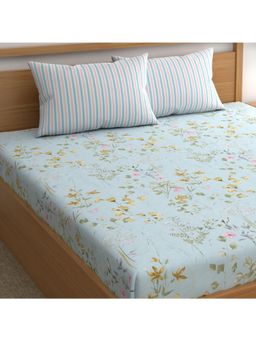 CHHAVI INDIA - 210 Tc Floral Bedsheet With 2 Pillow Covers - Blue (Double)