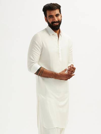 Men VASTRAMAY Men's Black And White Viscose Pathani